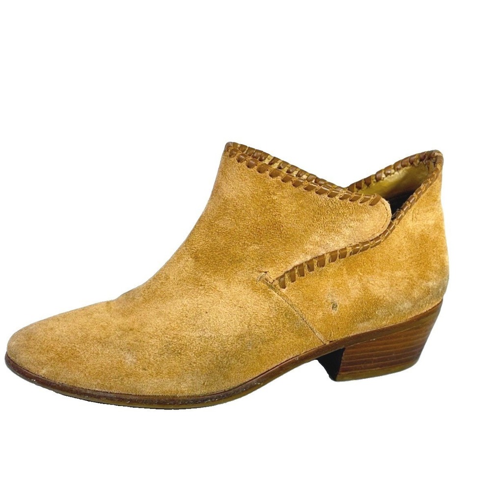 Jack Rogers Women's Suede Whipstitch Ankle Boots Tan Oak 9.5 Almond Toe Booties